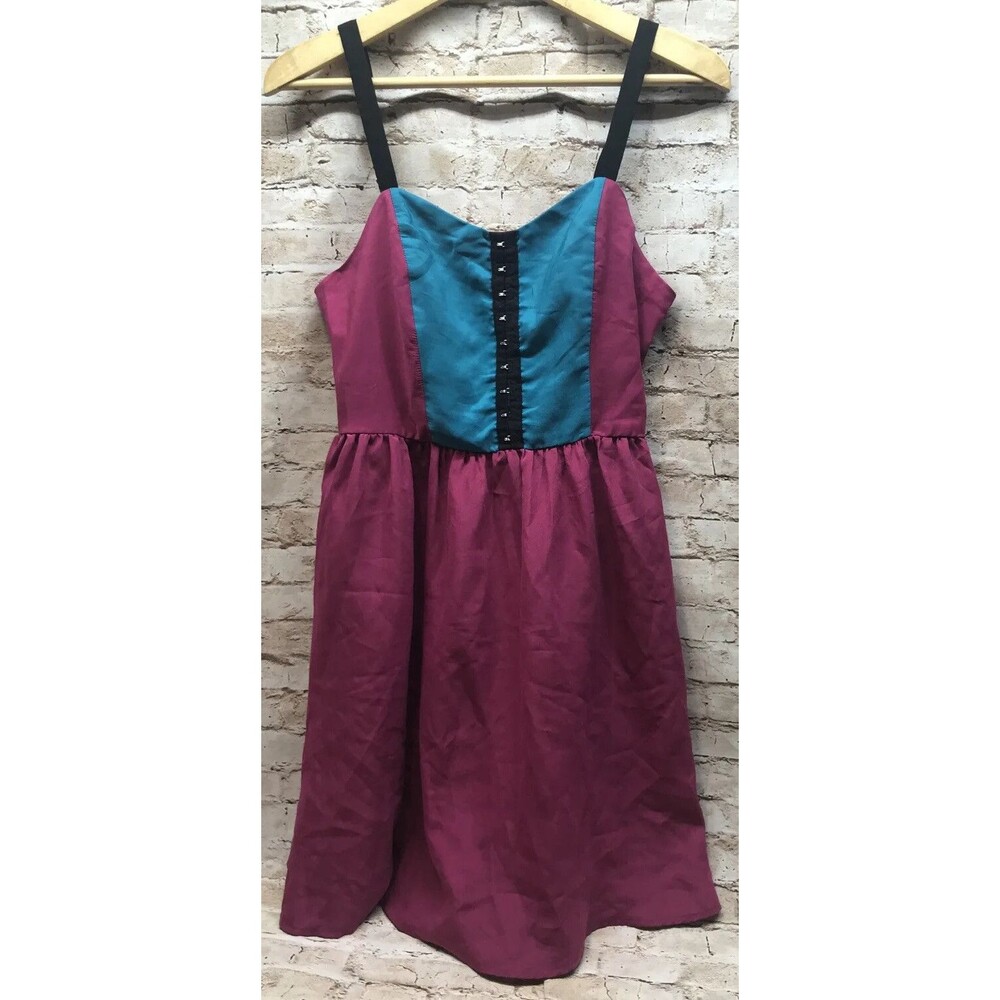 xhilaration Womens Top Size Large Colorblock Fuschia Teal Black Sleeveless